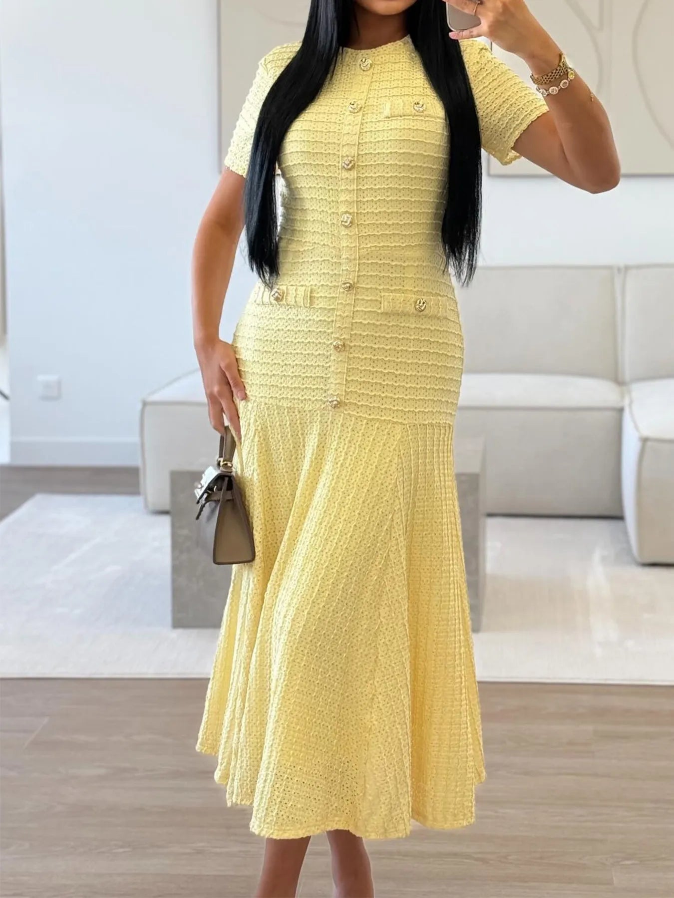 Textured Knit Short Sleeve Dress – view 11