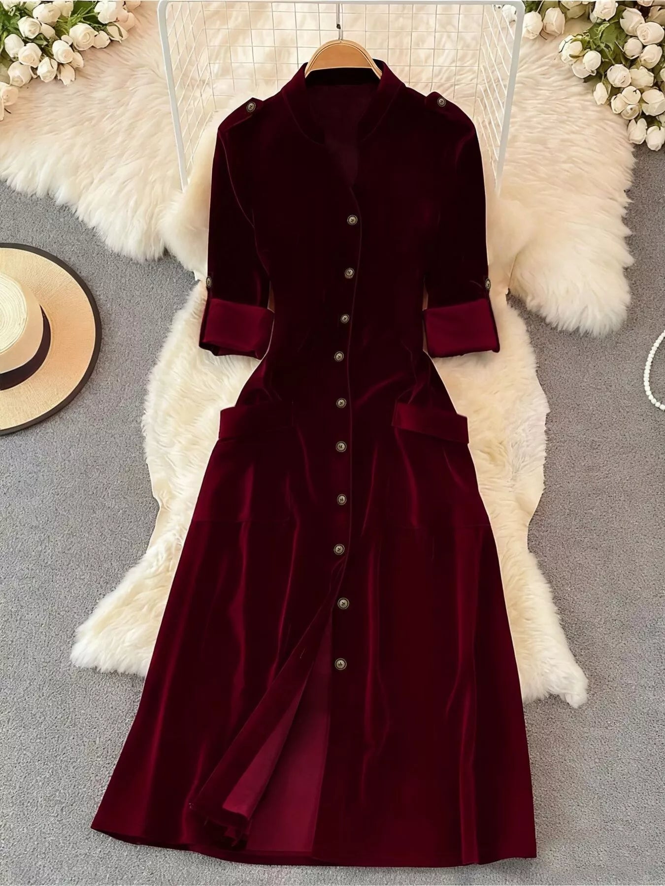 Velvet Button-Down Midi Dress – view 6