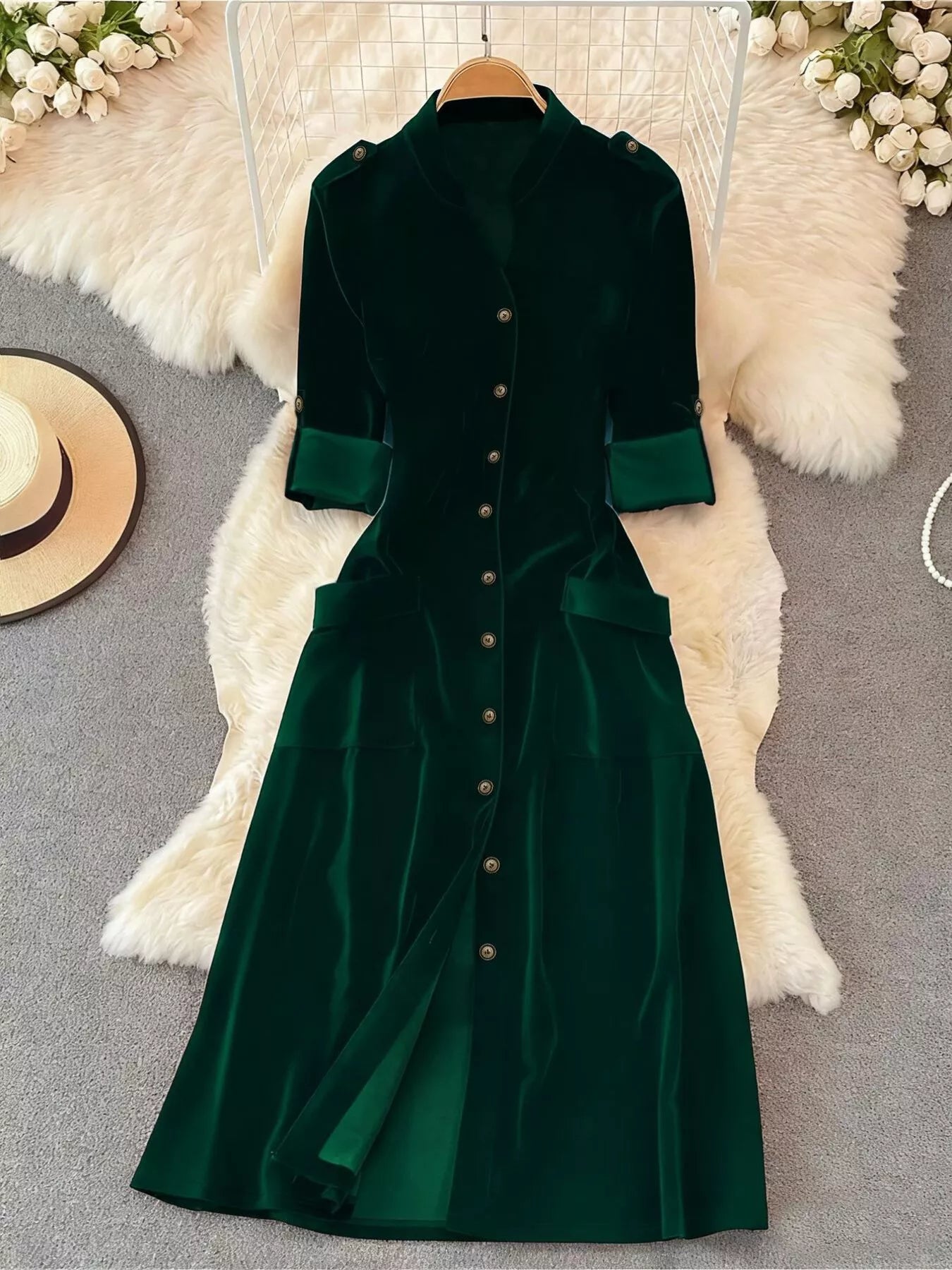 Velvet Button-Down Midi Dress – view 9
